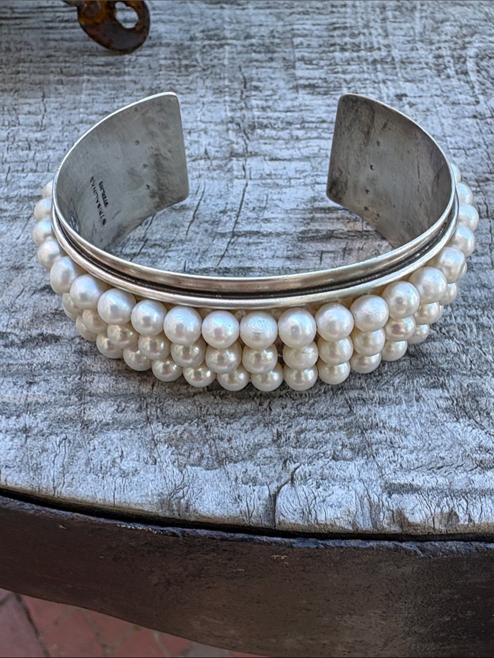 Vintage sterling silver and genuine cultured  Pearl  Cuff Bracelet